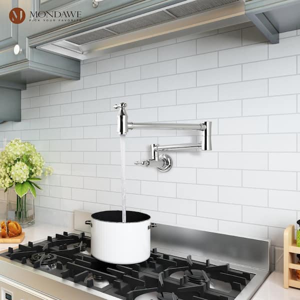 Retro Style Wall Mounted Pot Filler with Double Handles in Chrome