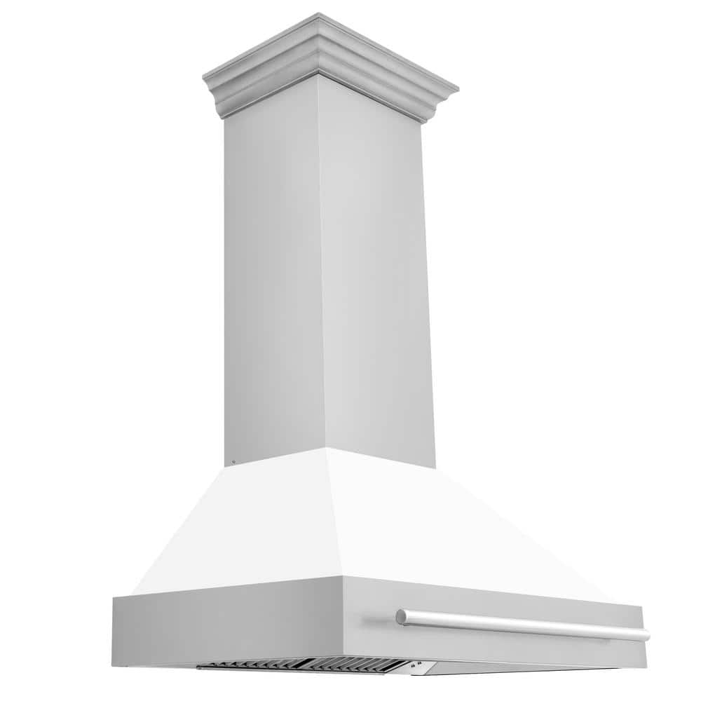 36 in. 400 CFM Ducted Vent Wall Mount Range Hood with White Matte Shell in Stainless Steel -  ZLINE Kitchen and Bath, 8654STX-WM-36