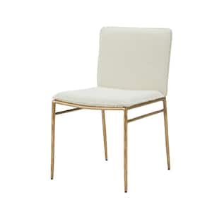 Off White and Brass Gold Fabric Metal Frame Dining Chair