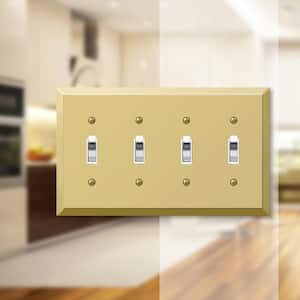 Metallic 4 Gang Toggle Steel Wall Plate - Polished Brass