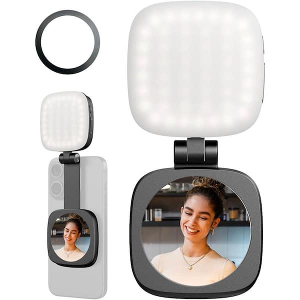 OBJLGEV Magnetic Selfie Light with Mirror for iPhone and Android 360° Fill Light Adjustable Brightness Colors for Videos