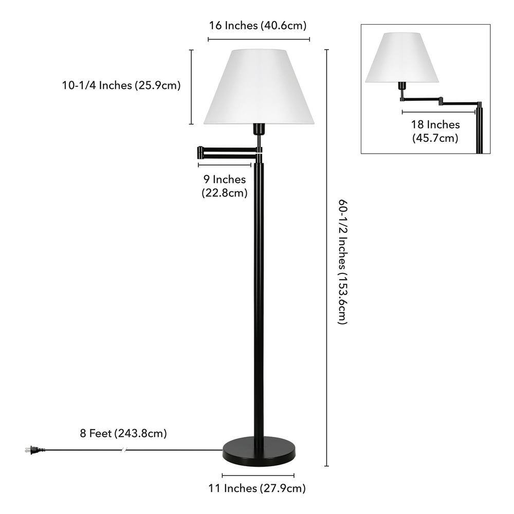 Blackened Bronze Adjustable Swing Arm Floor Lamp with White Shade