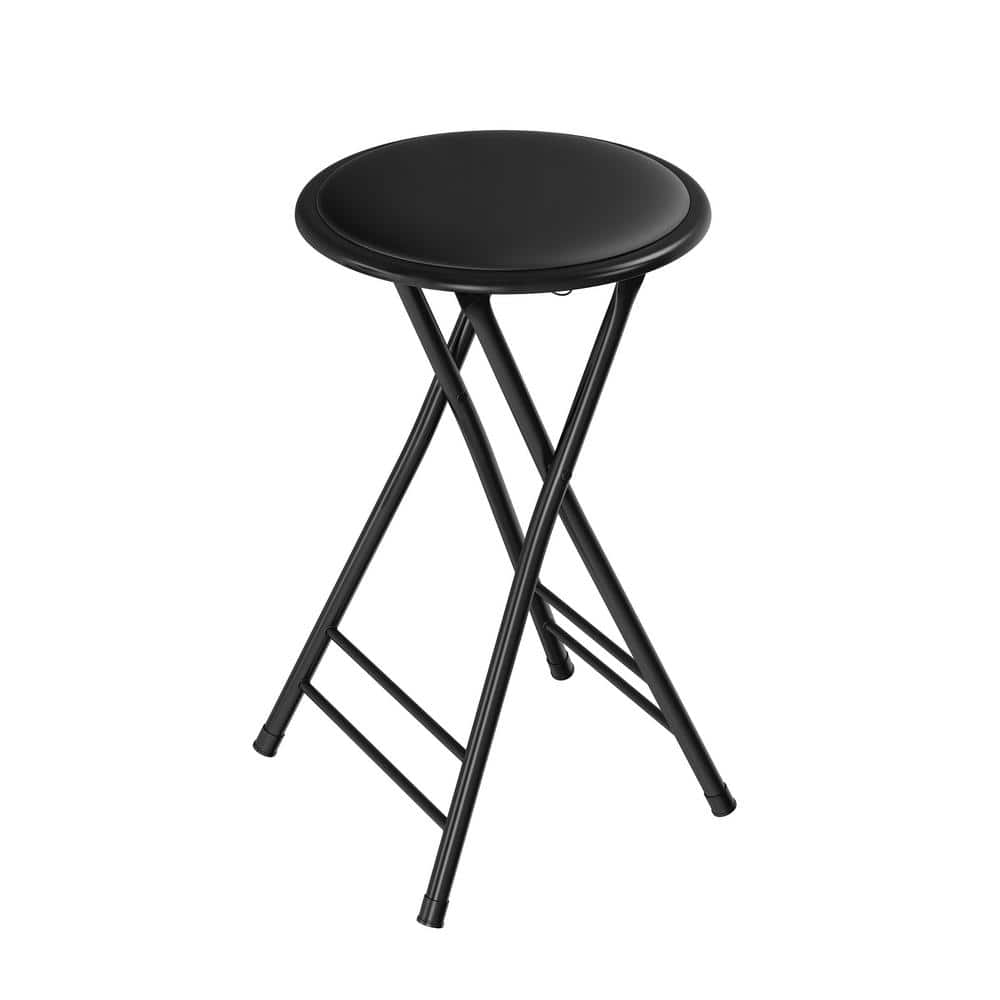 24 in. Black Round Metal Folding Stool with 300 lbs. Capacity