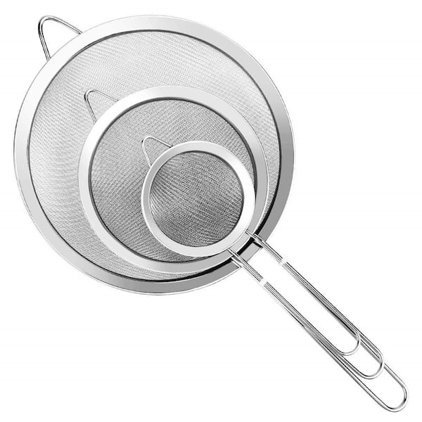 Stainless Steel Strainer Set with Super Wire Extra Fine Mesh for Kitchen, Juice, Quinoa, Food, Flour, Baking (3-Pack)