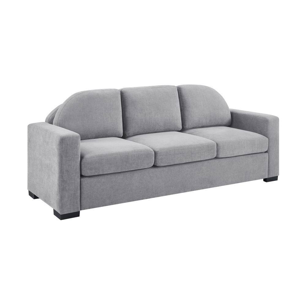 Jorvella Modern 84.7 in. Square Arms Chenille Upholstered Rectangle 3-Seater Sofa in Grey with Curved Backrest