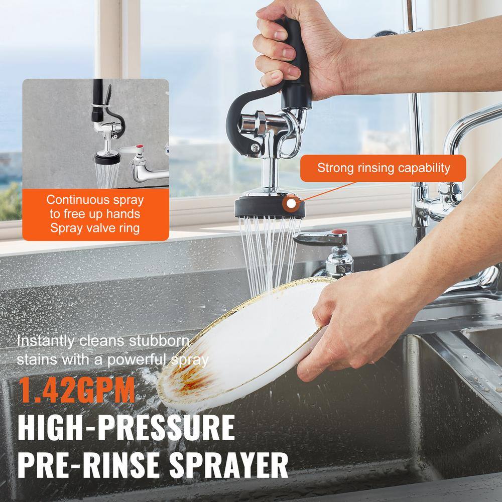 Brass Wall-Mounted Kitchen Faucet with Pull-out Spray