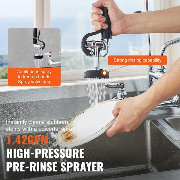 NETISR Commercial Faucet With Sprayer, Brass Chrome Wall Mount Kitchen Sink Faucet 36" Height 8" Center With Coilded Spring Pull Down Pre Rinse Sprayer, 12" Spout And 38" Hose (36 Inches - View #7