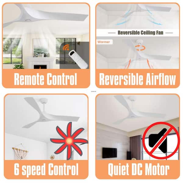 Quiet Series 52 in. Indoor White Low Profile 3-Blade Ceiling Fan with Remote Included Downrod Mount