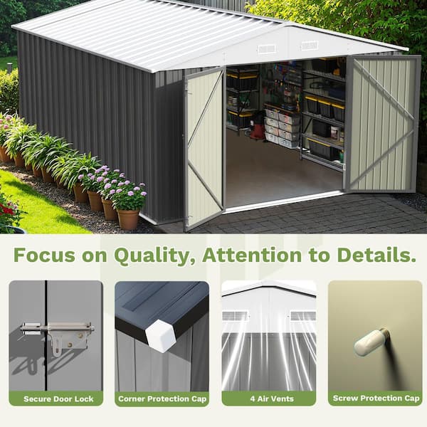 Patiowell 10 ft. W x 14 ft. D Outdoor Storage Metal Shed with