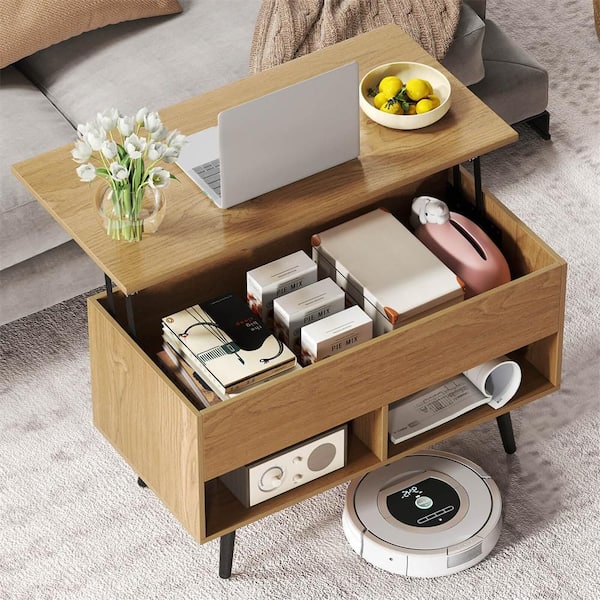 Costway 31.5 in. Natural Rectangle Particle Board Lift Top