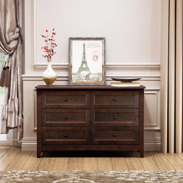 47.24 in. W x 17.72 in. D x 30.75 in. H Brown Wood Linen Cabinet Spray- Painted Drawer Dresser Lockers Retro Round Handle wq-987 - The Home Depot