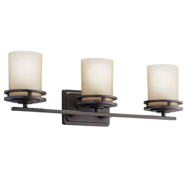 Hendrik 24 in. 3-Light Olde Bronze Contemporary Bathroom Vanity Light with Light Umber Etched Glass