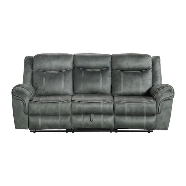Tasso 85 in. Rectangle Power Outlets Pillow Top Arm Polyester Sofa in FB367 Charcoal