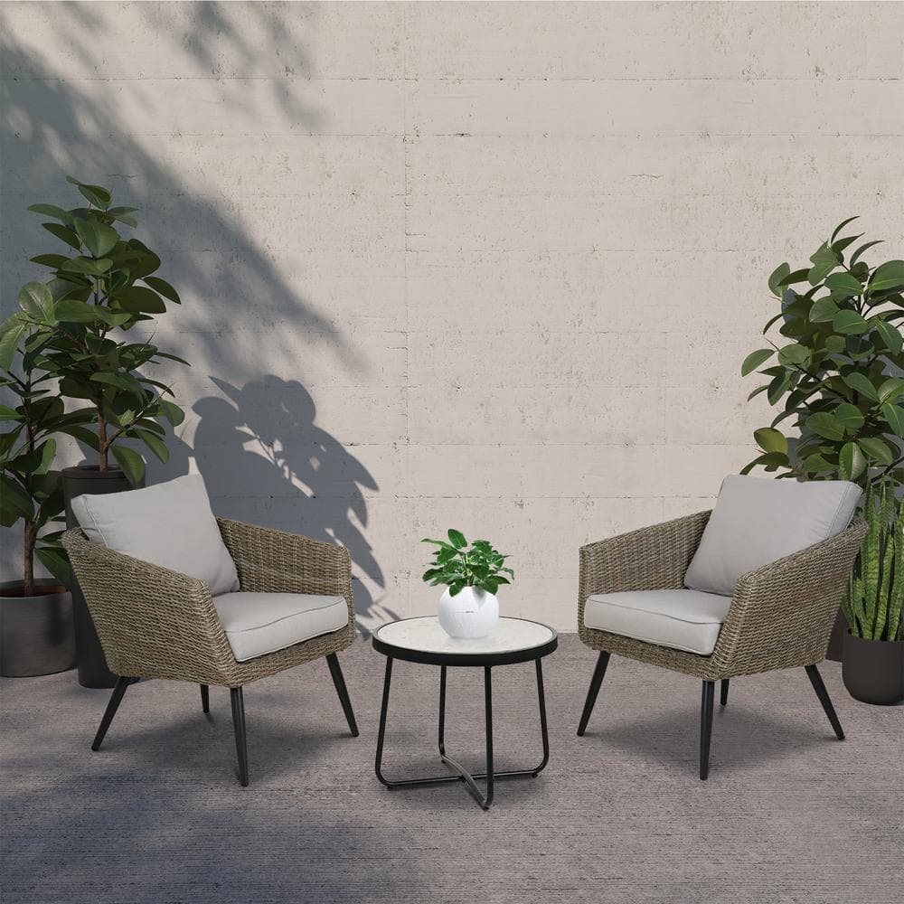 3-Piece Norway Aluminum Patio Conversation Set Bistro Set with Gray Cushion