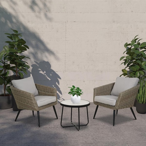 Unbranded 3-Piece Norway Aluminum Patio Conversation Set Bistro Set with Gray Cushion