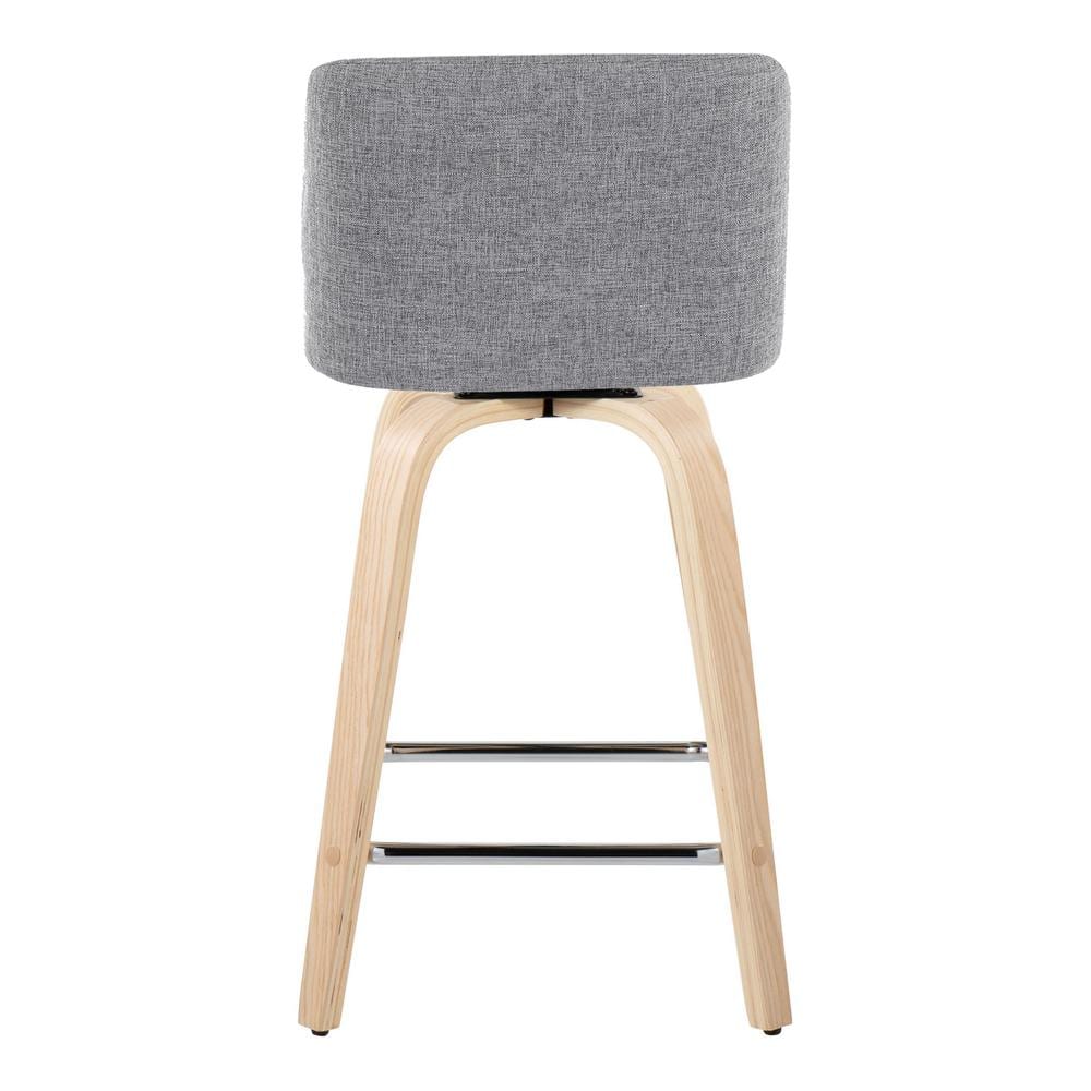 Gray Upholstered Swivel Counter Stool with Wood Legs