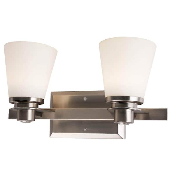 Unbranded 2-Light Brushed Nickel Vanity Lighting with Etched Opal Glass LED Integrated