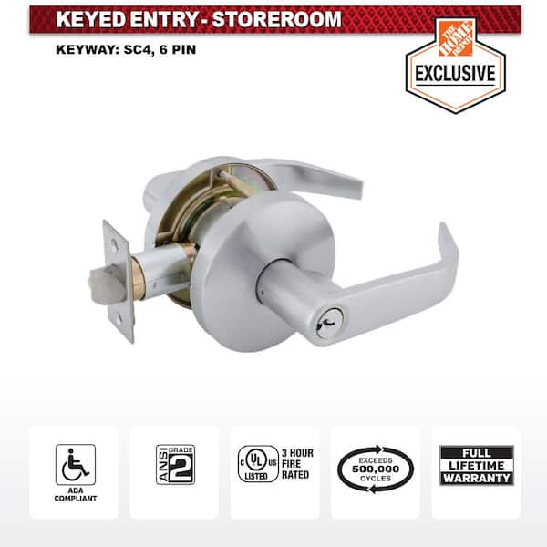 Universal Hardware Universal Hardware Heavy Duty Commercial Storeroom Curved Lever Cylindrical ADA UL 3-Hr Fire, ANSI Grade 2, Satin Chrome