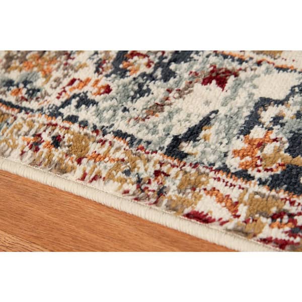 Allure 5 x 8 Ivory/Navy Blue Medallion Pattern Area Rug for High Traffic Living Room Dining Room Bedroom