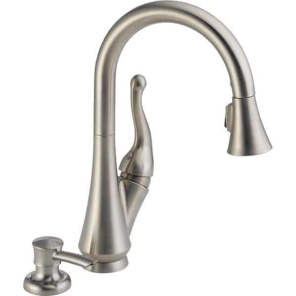 Delta Talbott Single-Handle Pull-Down Sprayer Kitchen Faucet with Soap Dispenser in Stainless Featuring MagnaTite Docking