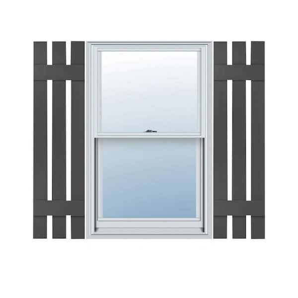 Ekena Millwork 12 in. x 51 in. Lifetime Vinyl Standard Three Board Spaced Board and Batten Shutters Pair Tuxedo Grey