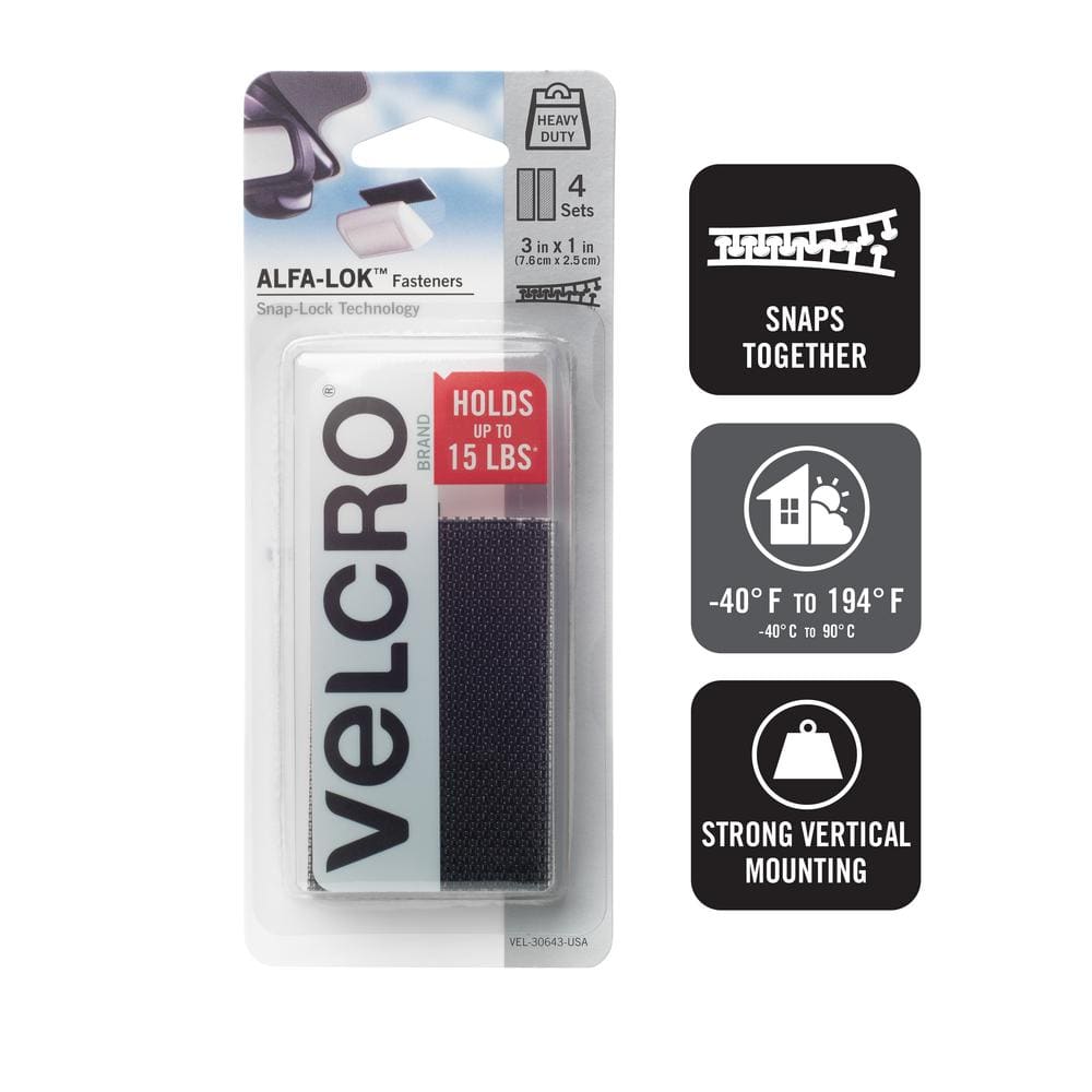 Velcro® Brand ALFA-LOK® Heavy Duty Fastener Self Adhesive Tape Black 25mm  Wide