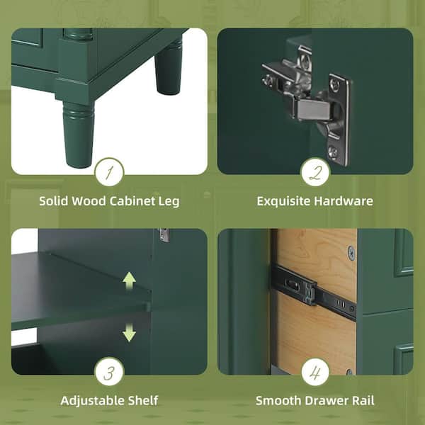 30 in. Freestanding Green Bath Vanity with White Ceramic Top, 2-Drawers and 1-Soft-Close Door