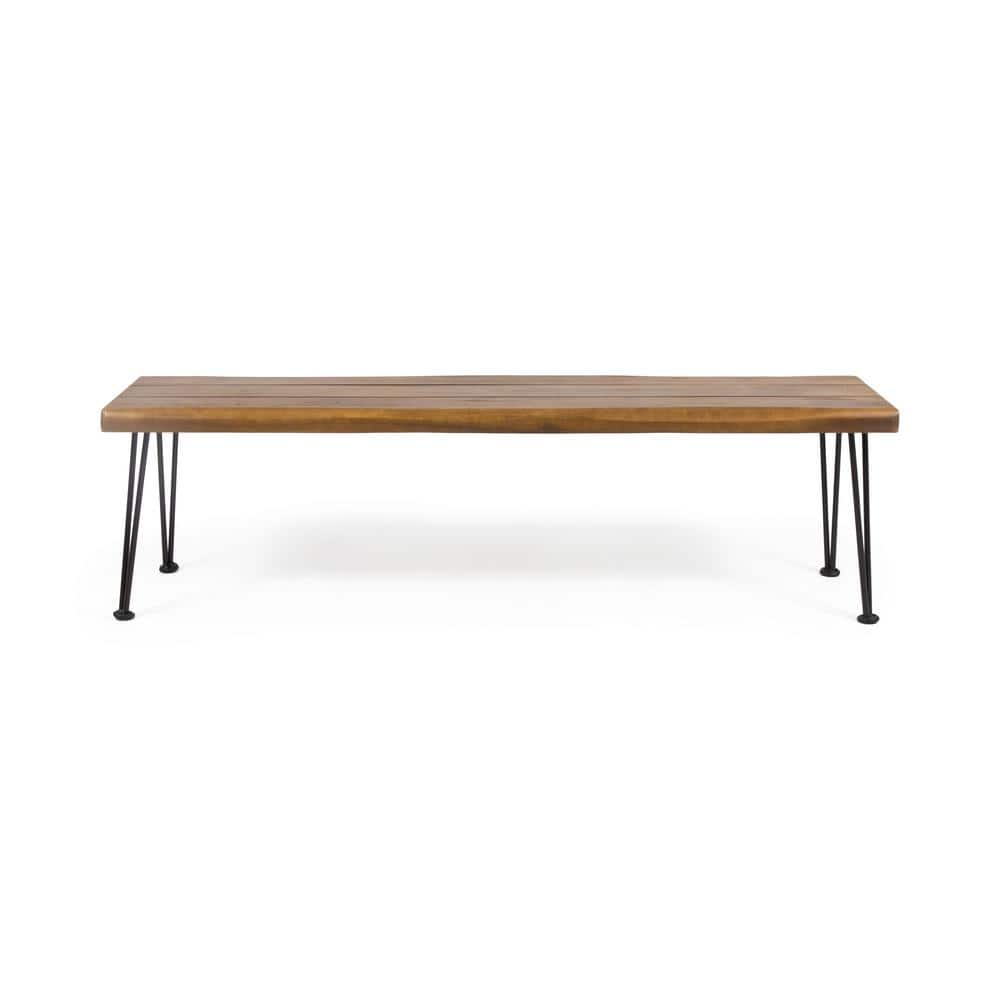 Rustic Teak and Black Iron 62" Hairpin Leg Bench