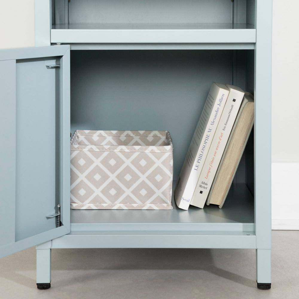 Light Blue Metal 1-Door Nightstand with Open Shelf