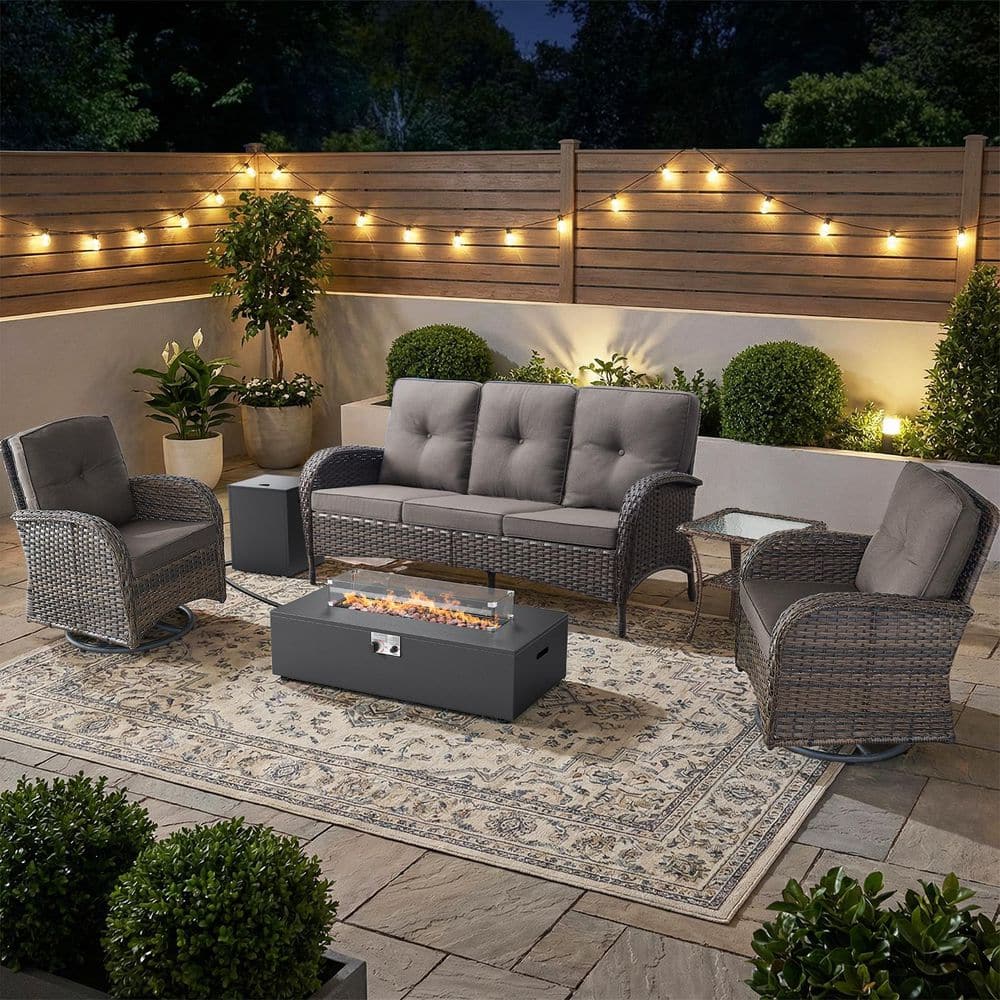 SleekArm 6-Piece Brown Wicker Fire Pit Conversation Set with Olefin Gray Cushions and Couch/ Patio Swivel Chairs price history on PriceWatchPro