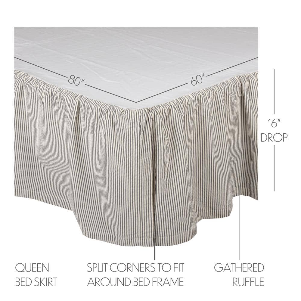 Denim Blue and White Cotton Queen Bed Skirt with Split Corners