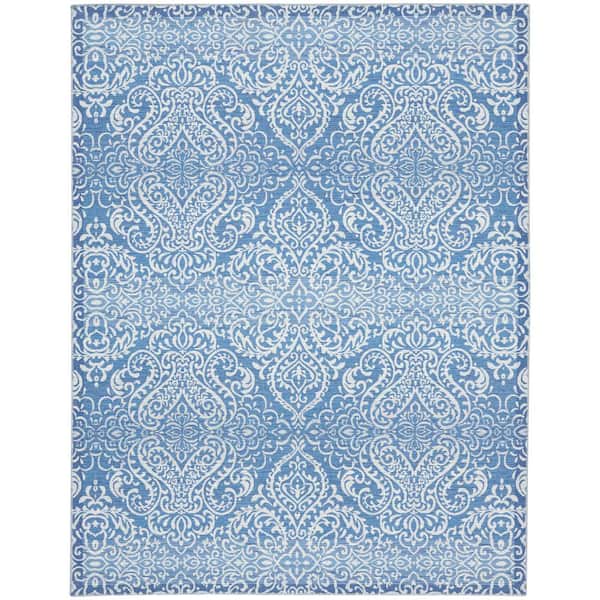 Waverly Washables Blue 8 ft. x 10 ft. Damask Contemporary Area Rug