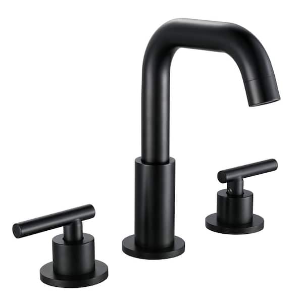 FLG 8 in. Widespread Double-Handle Bathroom Faucet 3-Holes Modern Brass Sink Faucet in Matte Black
