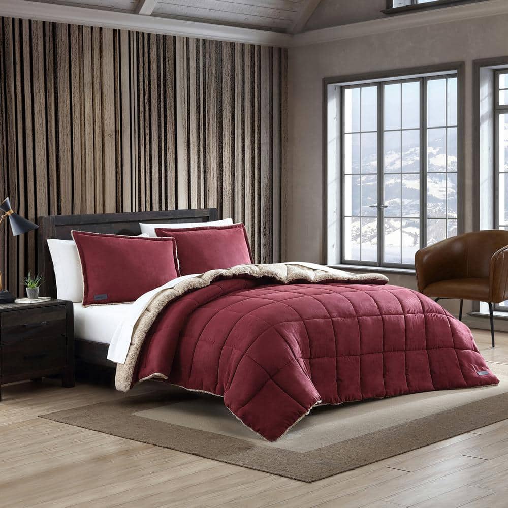 Twin Red Microfiber Reversible Comforter and Sham Set