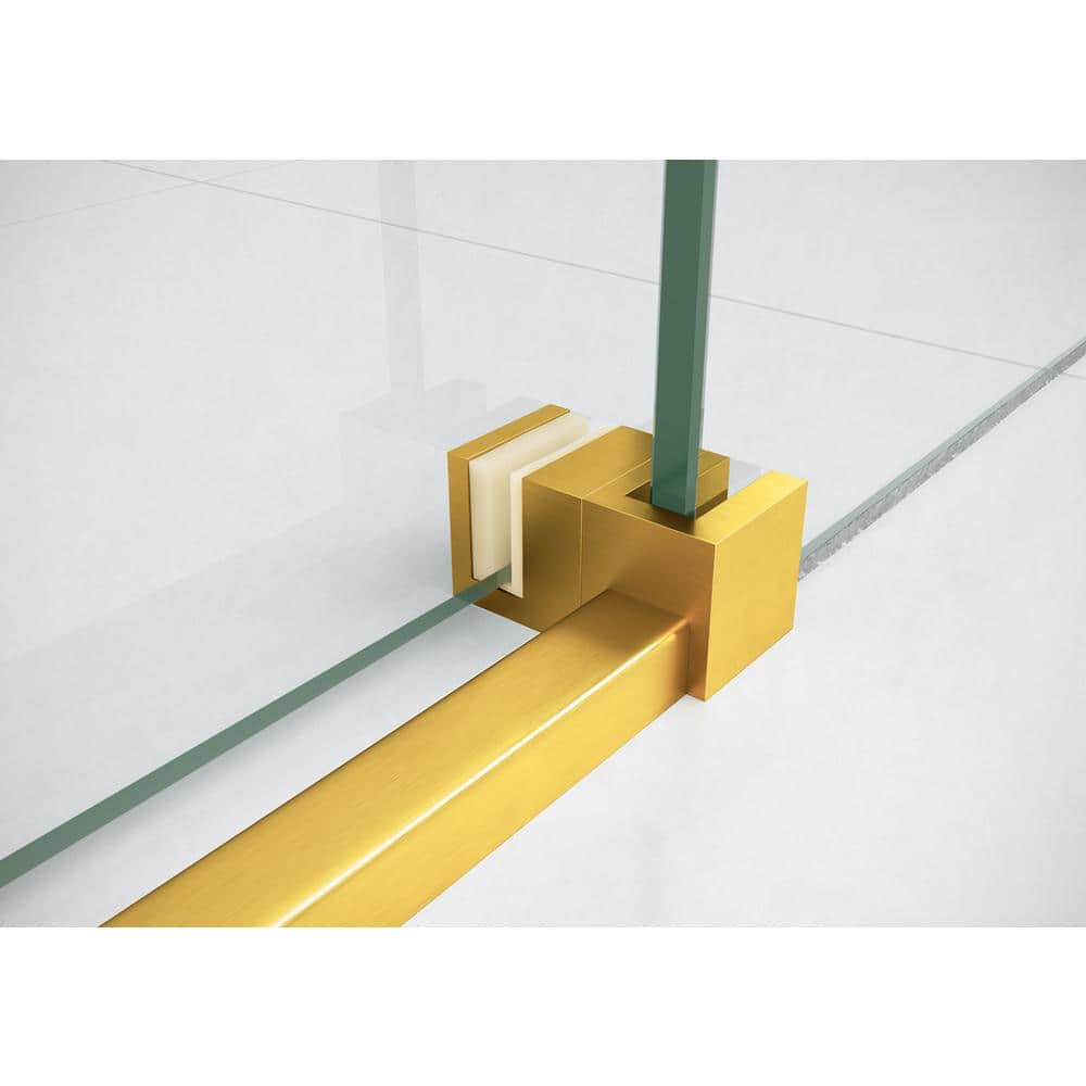 Astro Frameless Glass Sliding Shower Door with Satin Brass Hardware