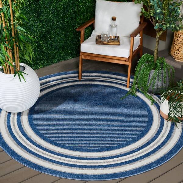 Cabana 7 x 7 Light Blue/Ivory Stripe Round Rug