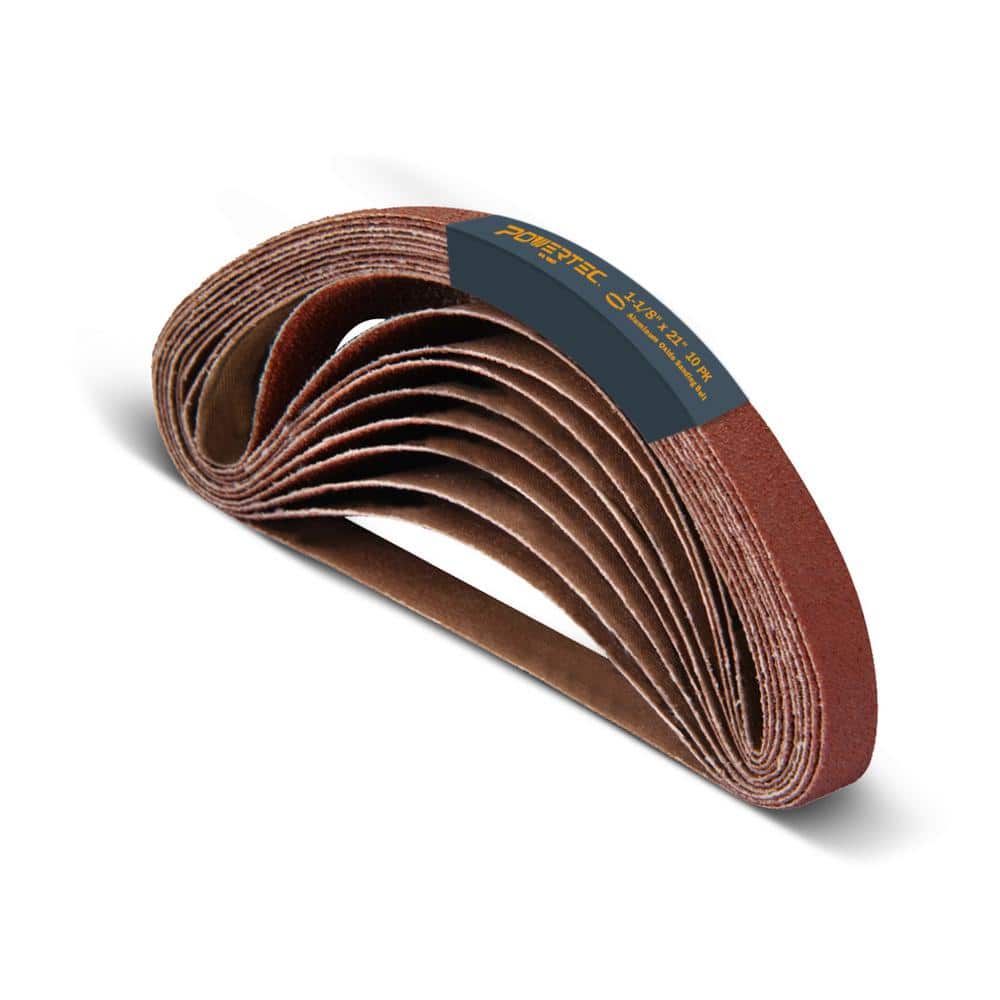 POWERTEC 1-1/8 in. x 21 in. 80-Grit Aluminum Oxide Sanding Belt (10-Pack)