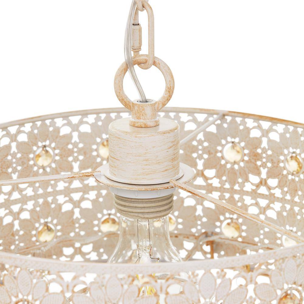 Gold Crystal Drum Pendant Light with Floral Design