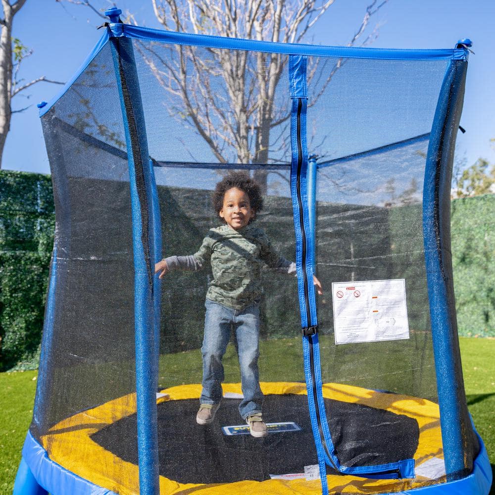 Blue 7-Foot Kids' Round Springless Trampoline with Enclosure
