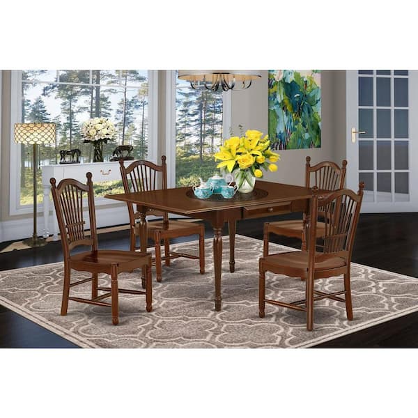 East West Furniture 5-Piece Mahogany Finish Solid Wood Top - Dining Room Set with Dropleaf - Seats 4