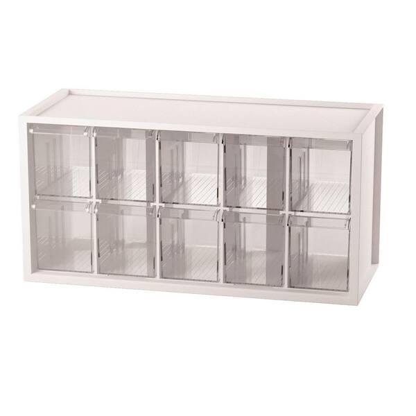 Livinbox Stationery Crafts and Hardware Organizer Plastic Storage Bin with 10 Transparent Compartments in White