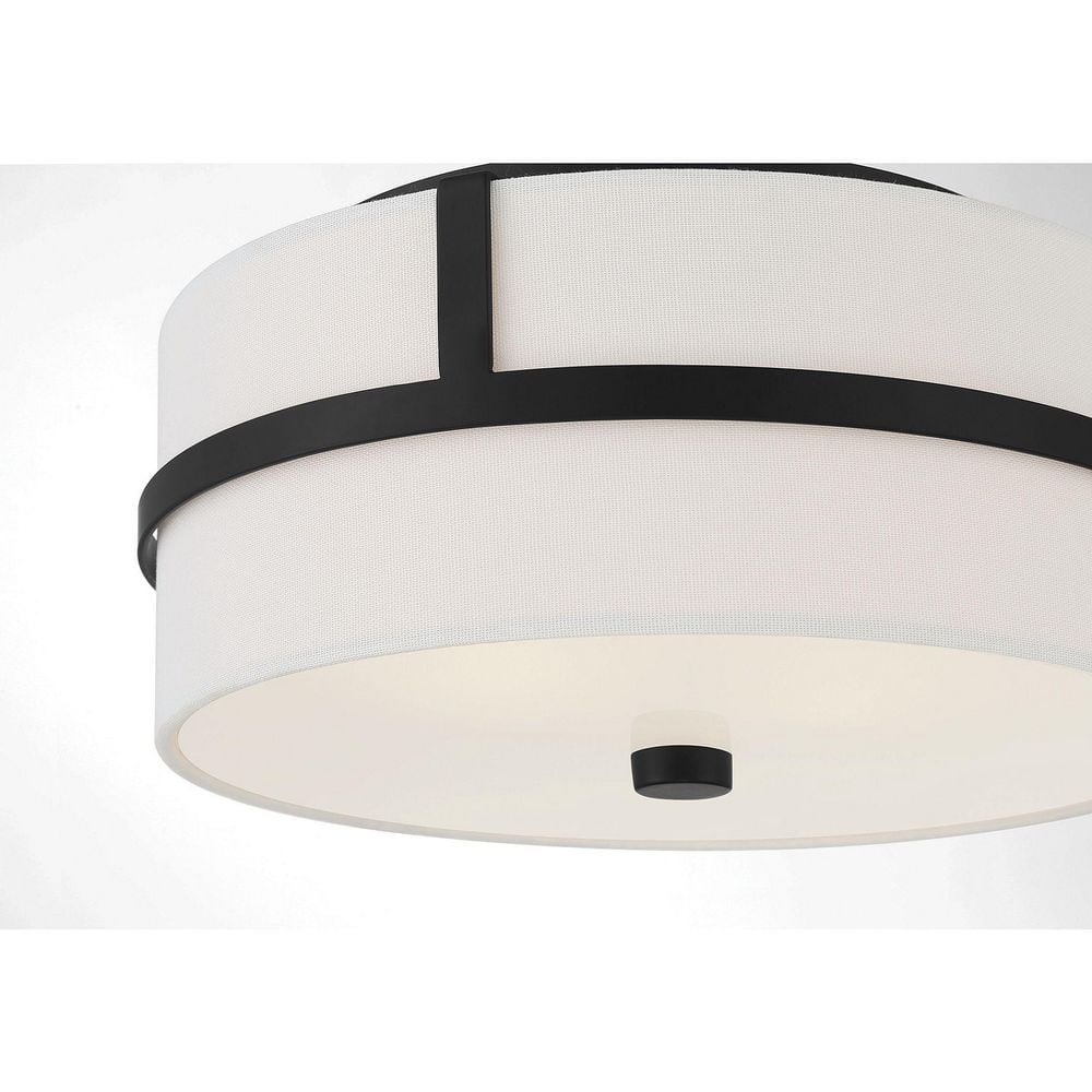 Contemporary Matte Black Drum Ceiling Light with Glass & Nickel