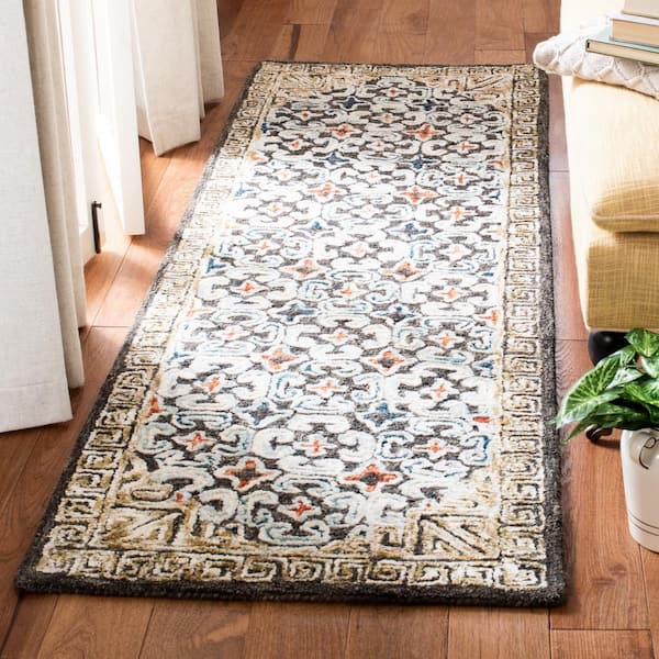 Aspen 2 ft. x 7 ft. Blue/Taupe Floral Diamond Runner Rug