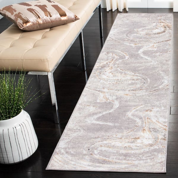 Orchard 2 ft. x 21 ft. Gray/Gold Marble Runner Rug