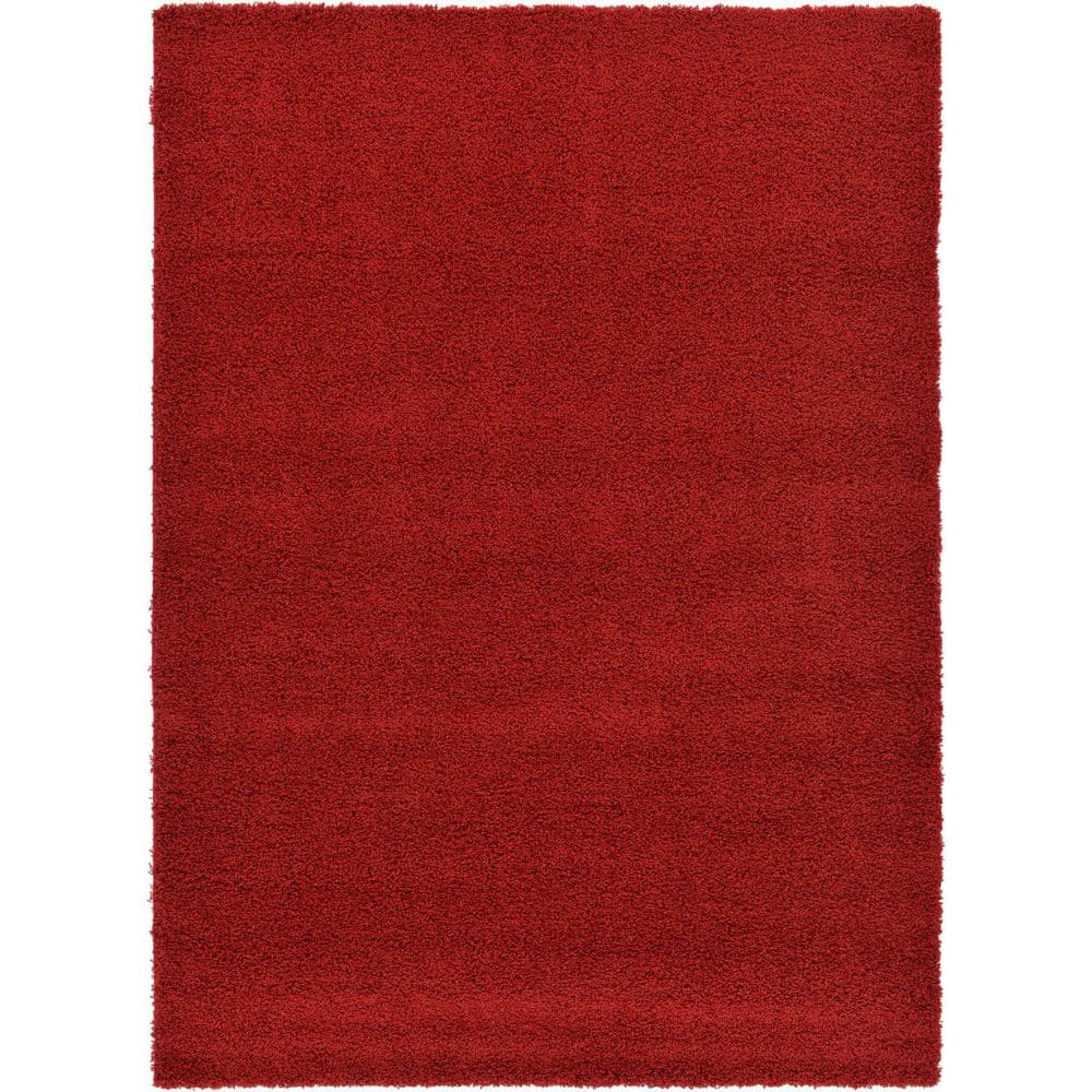 Cherry Red Luxurious Shag Rug 7'x10' - Reversible and Washable