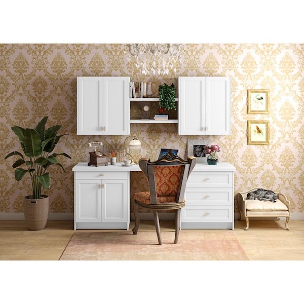J COLLECTION Alton 90 in. W x 89.5 in. H x 24 in. D Painted Bright White in Shaker Assembled Base Office Cabinet Bundle