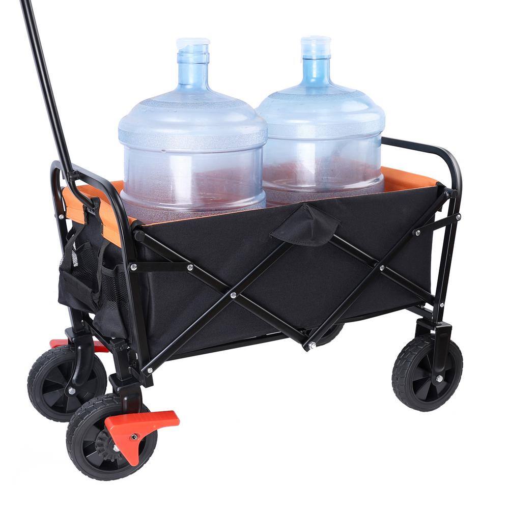 Compact Black and Orange Iron Folding Outdoor Utility Cart