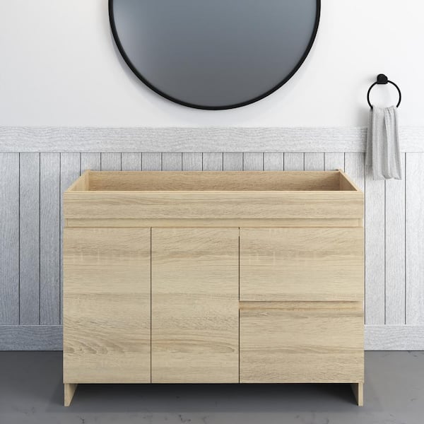 VOLPA USA AMERICAN CRAFTED VANITIES Mace 48 in. W x 20 in. D x 35 in. H Single-Sink Bath Vanity Cabinet without Top in White and Right-Side Drawers
