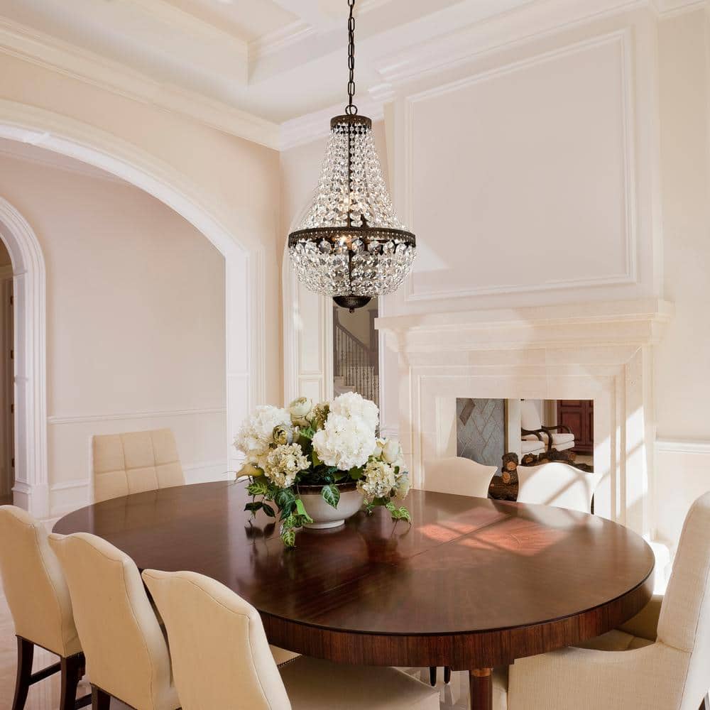 Antique Bronze Crystal Empire Chandelier with 6 Lights