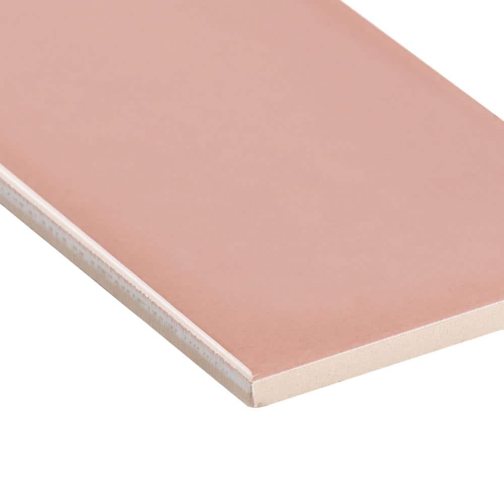 Pink Polished Porcelain Subway Wall Tile 3.93 x 11.81 in